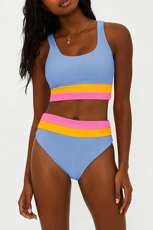 Zephyra Ribbed Color Block Tank High Rise Stretch Bikini Swimsuit