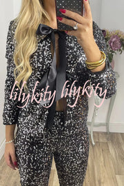 Holiday Cheer Sequin Tie-front Satin Bow Long Sleeve Jacket