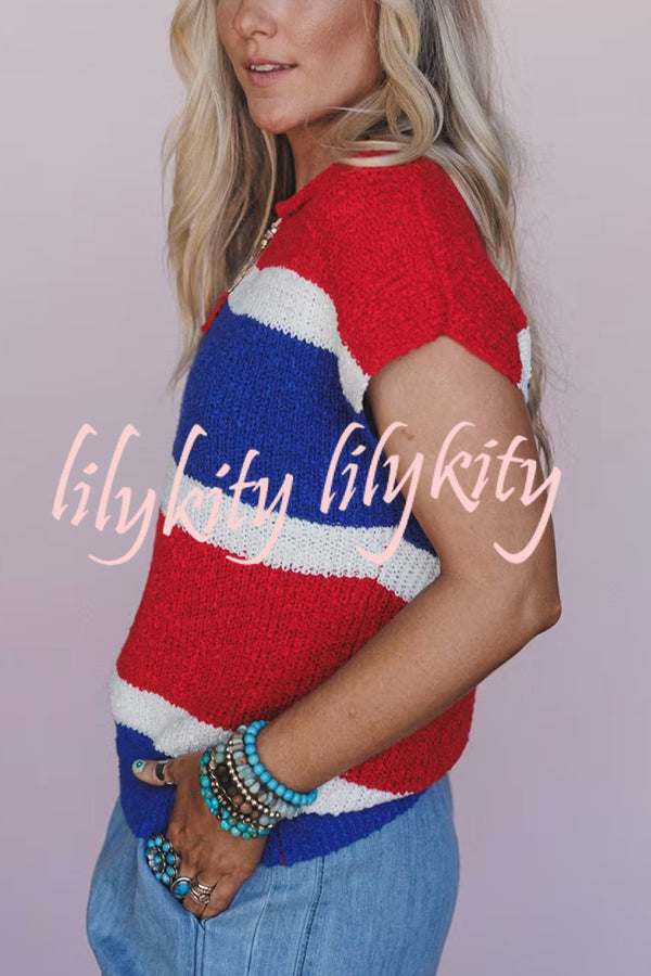 Independence Day Colorway Sleeveless Casual Knitted Sweater