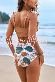 Botanical Print Ruffled Two-piece Stretch Bikini Swimsuit