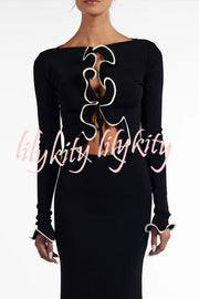 Fashion Ruffled Long-sleeved Tie-cropped Knitted Cardigan