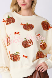 Halloween Colorful Pumpkin Embroidered Loose Casual Sweatshirt