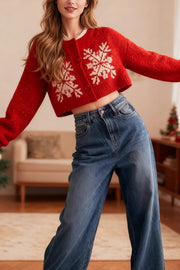 Christmas Snowflake Pattern Loose Long-sleeved Knit Cardigan