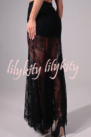 Perfect Party Lace Elastic Waist Contains Lining A-line Maxi Skirt