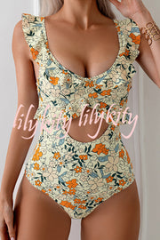 Floral Print Ruffled Stretch One-piece Swimsuit