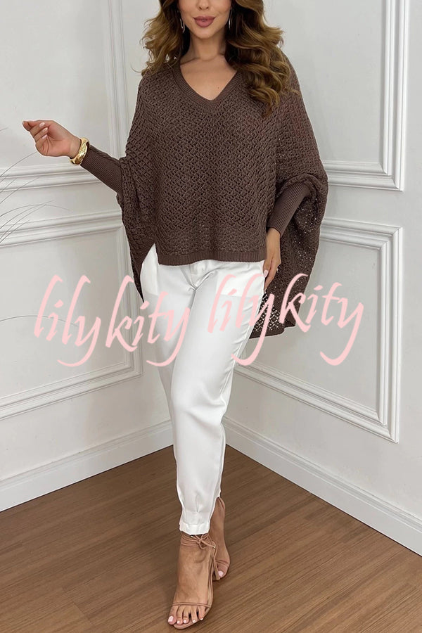 Fashion Hollow Long Sleeve Loose V-neck Knitted Sweater