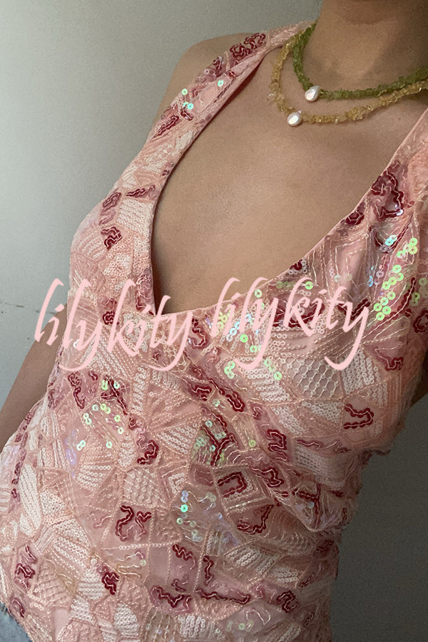 Fashion Sequined Casual V-neck Backless Slim Vest