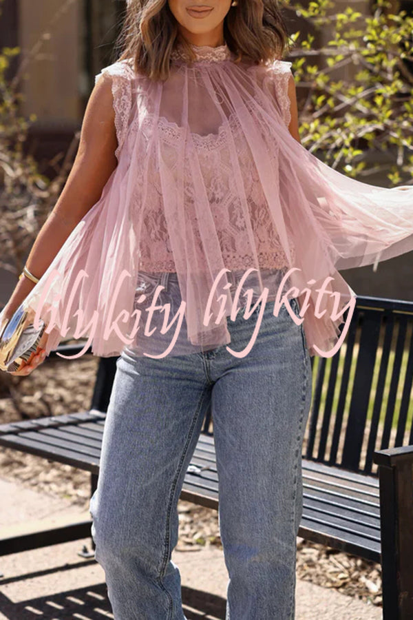 Light and Cute Tulle Lace Inner Wear High Neck Cape Top