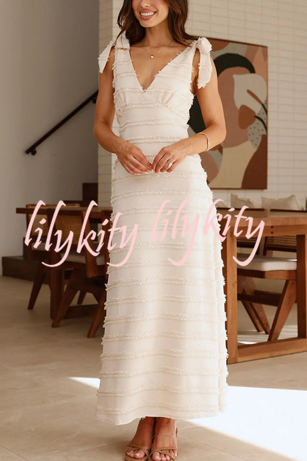 Solid Color V-neck Elegant Sling Lace Up Vacation Maxi Dress