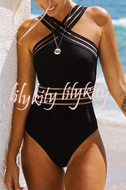 Comfortable Vacation Criss Cross Bandage One Piece Swimsuit