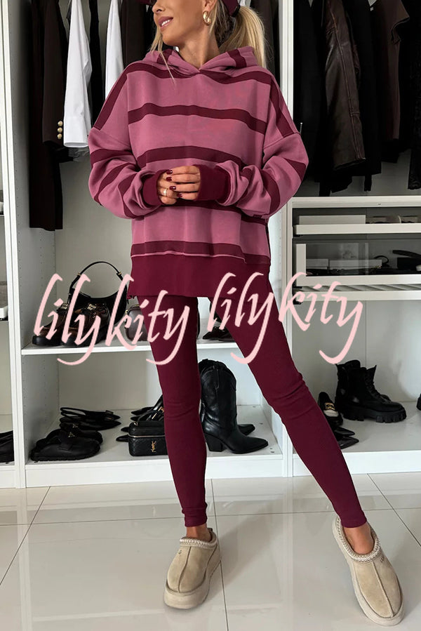 Fashion Loose Casual Hooded Long Sleeve Sweatshirt and Elastic Waist Leggings Set