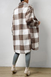 Fashionable Plaid Lapel Loose Plush Jacket