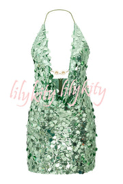 Sexy Halter Neck Sequined Open Back Mini Dress