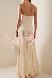 Resort Style Sexy Suspender Backless Large Hem Maxi Dress