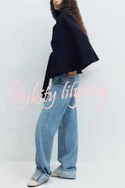 Fashionable Stand Collar Button Waist Tie Loose Cape