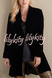 Solid Color Velvet Long-sleeved Loose Mid-length Coat