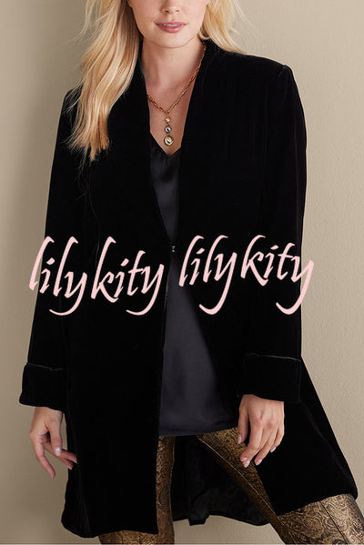 Solid Color Velvet Long-sleeved Loose Mid-length Coat