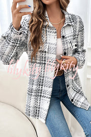 Start The Day Plaid Lapel Button Long Sleeve Pocketed Casual Coat