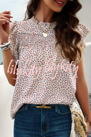 Floral Print Pleated Crew Neck Pullover Top