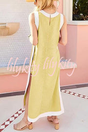 Ellie Contrast Color Sleeveless Midi Top and Elastic Waist Pocket Shorts Set