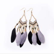 Vintage chain tassel bohemian feather earrings