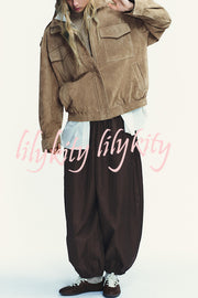 Fashionable Suede Loose Pocket Leather Jacket