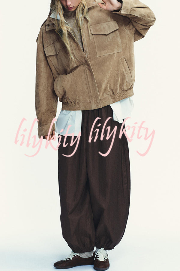 Fashionable Suede Loose Pocket Leather Jacket