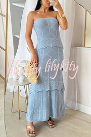 Angie Knit Off Shoulder Tiered Ruffle Texture Stretch Maxi Dress