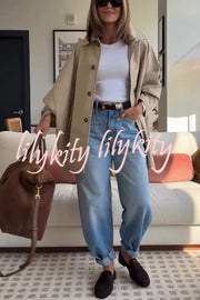 Timeless Fashion Button-breasted Wide Sleeve Pocket Twill A-line Jacket