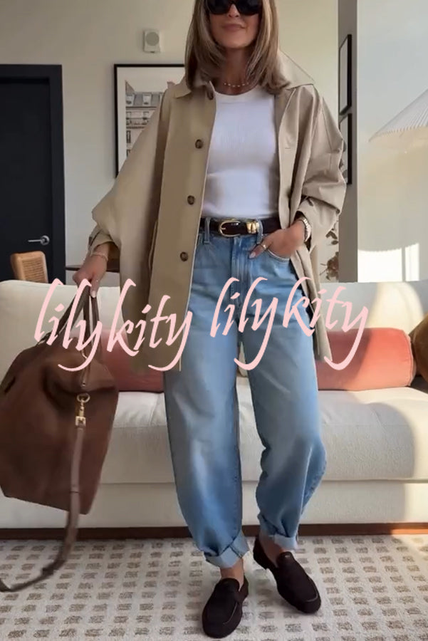 Timeless Fashion Button-breasted Wide Sleeve Pocket Twill A-line Jacket