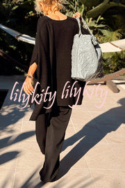 Fashion V-neck Loose Pocket Mid-length Knitted Sweater