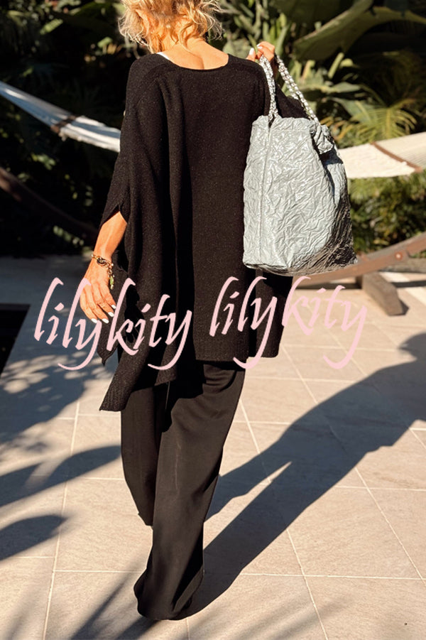 Fashion V-neck Loose Pocket Mid-length Knitted Sweater