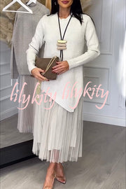 Jensine Ribbed Knit Long Sleeve Irregular Hem Loose Sweater