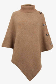 Solid Color Turtleneck Button-embellished Knitted Shawl Cape