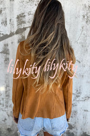 Solid Color Suede Lapel Long Sleeve Loose Coat