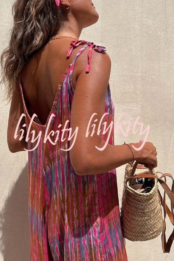 Brighton Beach Tie-dye Print Shoulder Tie Pocketed Loose Jumpsuit