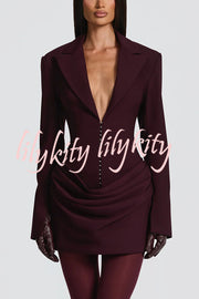 Solid Color Slim-fit V-neck Elegant Draped Formal Mini Dress