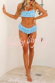 Sweet Summer Mood Tiered Ruffle Design Stretch Bikini Swimsuit