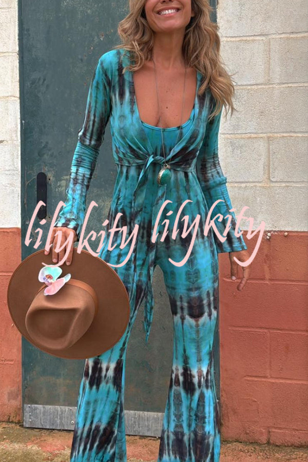 Exclusive Style Tie-dye Print Long Sleeve Tie-up Crop Cardigan