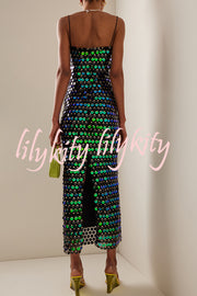 Sexy Sequined Halter-neck Backless Slim Fit Slit Midi Dress