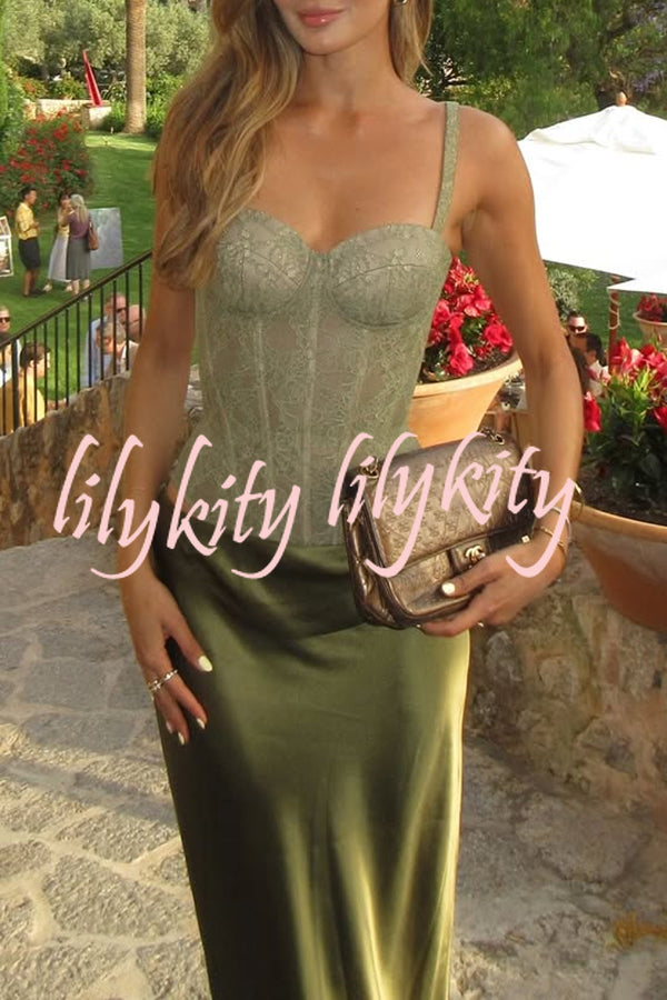 In A Fairytale Lace Corset Back Lace-up Slip Stretch Bodysuit