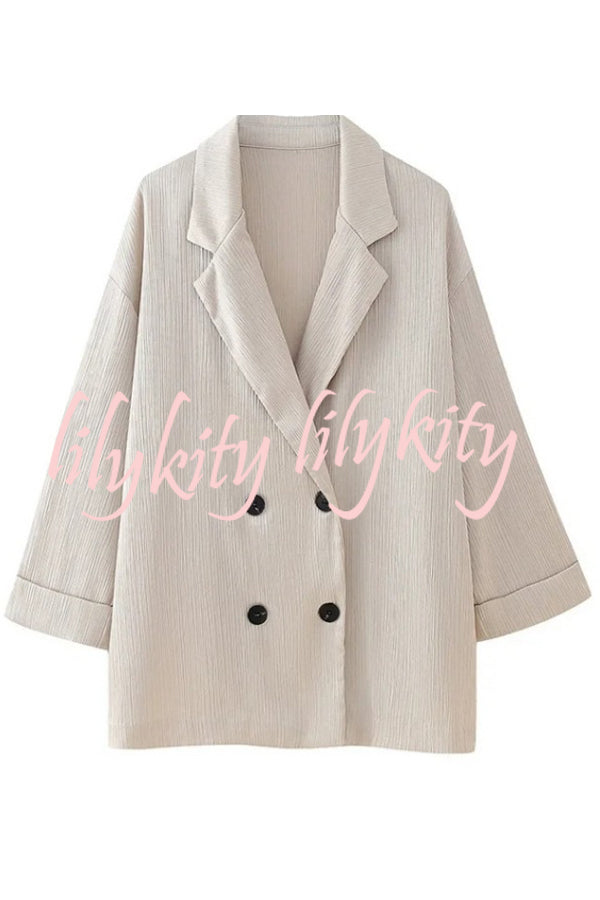 Fashionable Wrinkled Lapel Long-sleeved Loose Blazer
