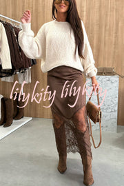 Antara Satin Lace Patchwork High Rise H-line Maxi Skirt