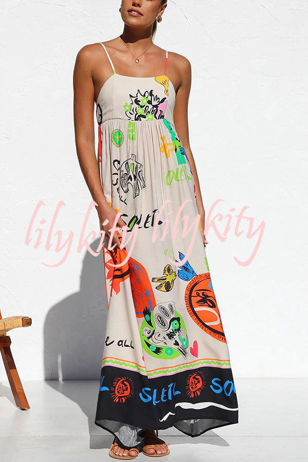 Rosalinda Unique Print Back Tie-up Lightweight Maxi Dress