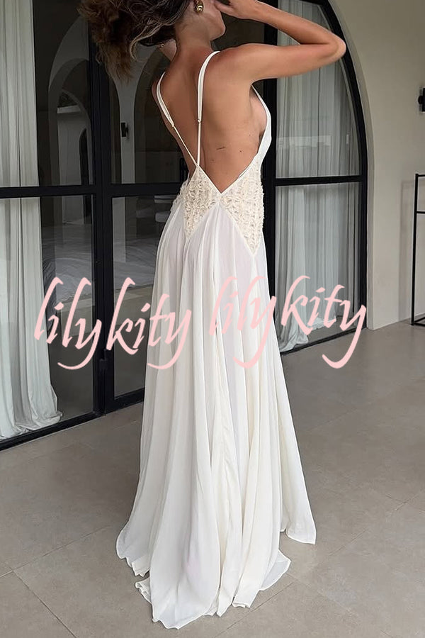 Venus By The Sea Tulle Lace Patchwork Backless Flowy Maxi Dress