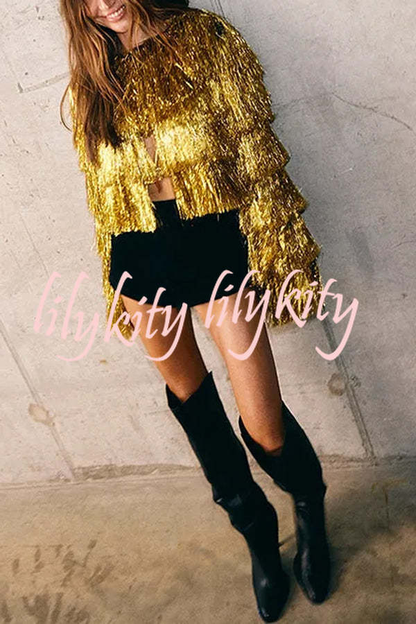 Start The Party Gold Foil Tassels Long Sleeve Jacket