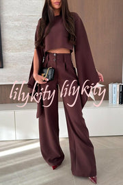 City Atelier Bell Slit Sleeve Top and High Rise Pocket Wide Leg Pants Set