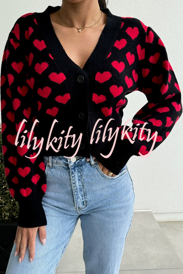 Cute Heart V-neck Long Sleeve Casual Knitted Cardigan