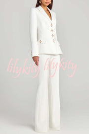 Women Power Metal Cross Snap Button Long Sleeve Lapel Blazer