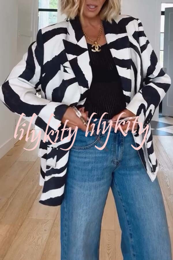 Breath of Freedom Animal Print Button Up Long Sleeve Lapel Loose Blazer
